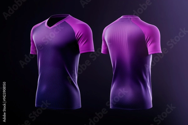Obraz Purple and pink jersey template for team clubs, jersey sport, front and back isolated on a transparent background, cut out, PNG, T-shirt mockup sports jersey template design