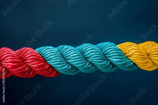 Fototapeta Close-up of colorful twisted rope on dark background. Possible use Design inspiration