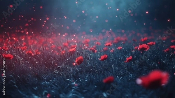 Obraz red poppy field with copy space, Remembrance Day 