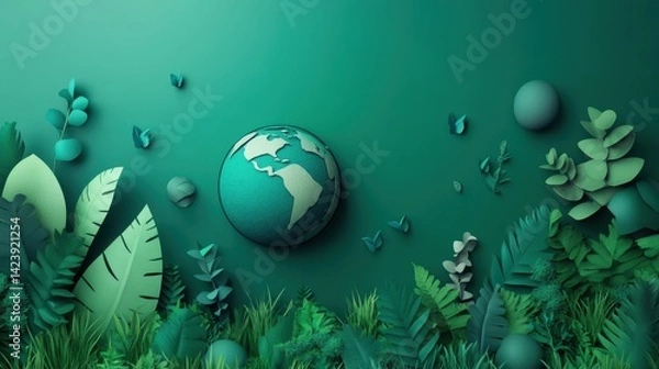 Obraz planet earth between spring flowers, Earth Day