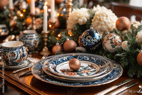 Fototapeta festive holiday table setting,