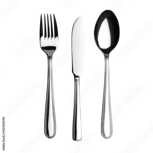Obraz Elegant silver cutlery set on tableware photography minimalist design isolated view