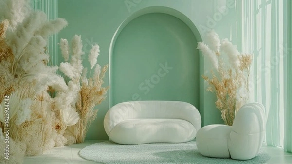 Obraz modern living white sofa. generative ai