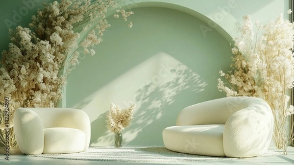 Obraz modern living white sofa. generative ai