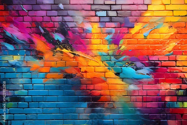 Fototapeta Abstract art painting graffiti on brick wall art paint background with texture design.