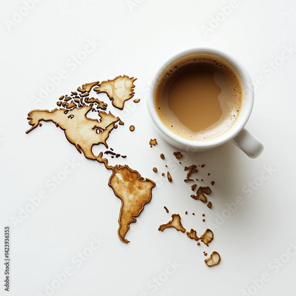 Obraz cup of coffee with world map