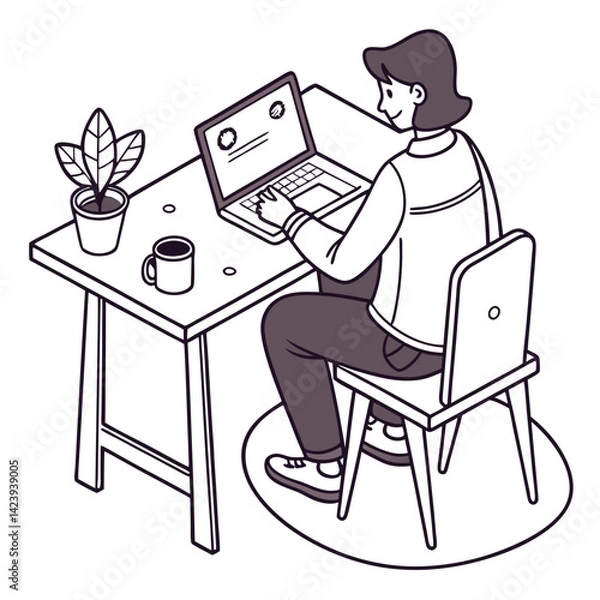 Fototapeta A freelancer icon with a laptop and a coffee mug on a desk vector art design , vector design ,freelancer icon .