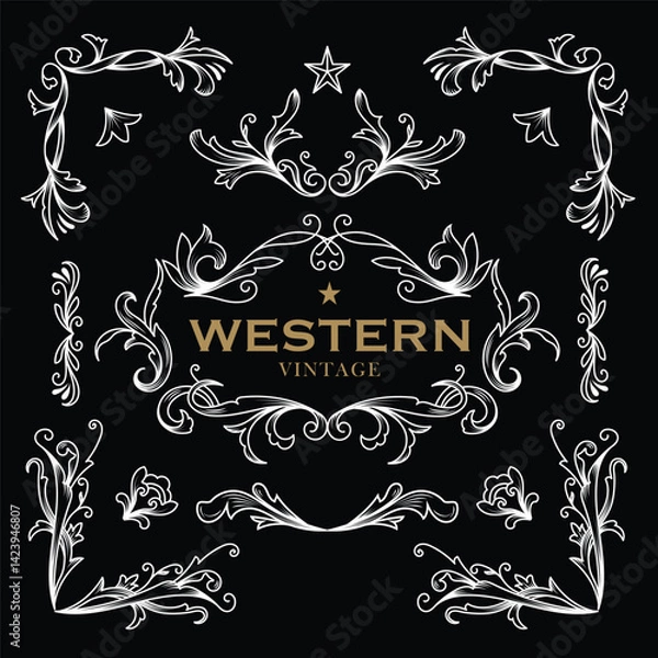 Fototapeta Western elements frame label vector banners vintage illustration