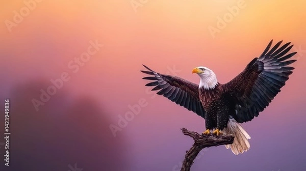 Fototapeta Majestic Bald Eagle Soaring Gracefully Through Clear Blue Skies with Outstretched Wings Symbolizing Freedom and Strength in the Natural World