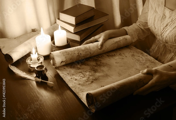 Obraz Hands with an old  scroll