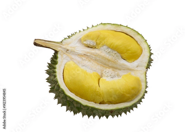 Fototapeta Sliced durian isolated on transparent background. Black thorn  or Ochee durian.