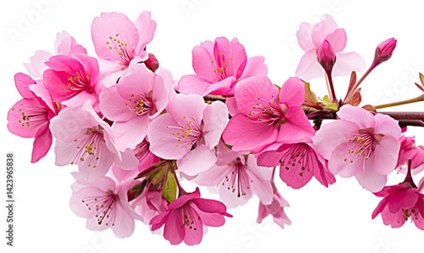 Fototapeta on transparent backgroundSakura Cherry Tree Flowers in Vivid Pink Tones Macro Close-Up

