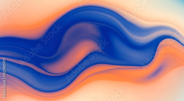 Fototapeta Fluid Dynamics: Blue and Orange Waves Intertwined in Gradient Light.