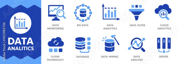 Fototapeta Data analytics icons set. Data analysis symbols. Flat icon. Vector illustration