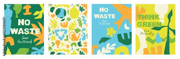 Fototapeta Set of Save the planet and Ecology illustrations for the Earth Day posters and cards. Layouts for prints, flyers, covers, banners design. Eco concepts. Vector illustration