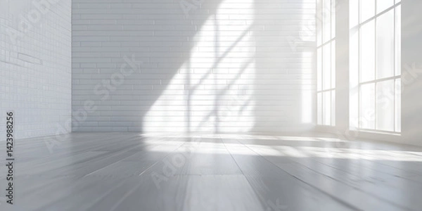 Fototapeta Bright Empty Room with Large Windows and Wooden Floor


