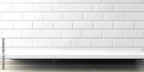 Fototapeta Empty White Shelf with Clean Tiled Wall Background

