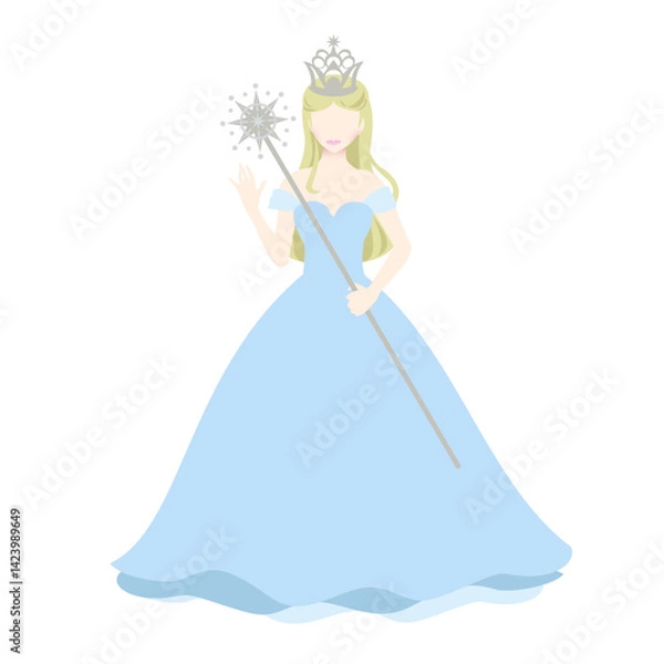 Fototapeta ブルーのドレスを着て魔法のステッキを持った金髪の良い魔女。オズの魔法使いのイメージから。