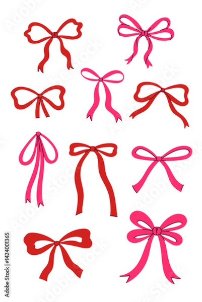Obraz Set of cute red and pink bows. Vector graphics
