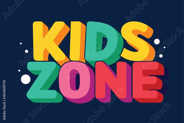 Obraz Colorful Kids Zone Text with 3D Effect on Dark Blue Background