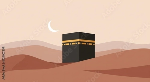 Fototapeta Geometric Structure in Desert Landscape with Crescent Moon