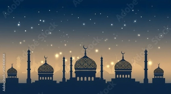 Fototapeta Silhouette of Mosques at Night with Stars and Soft Light