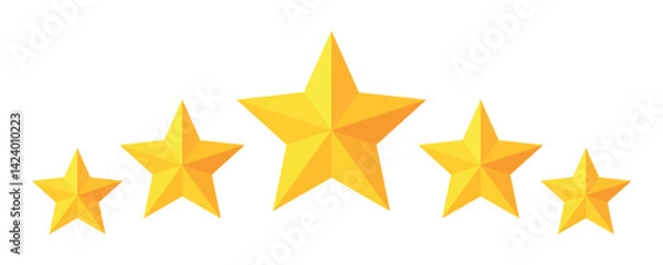 Fototapeta Five stars rating button vector illustration. Set of five yellow stars representing customer feedback and product evaluation. Flat design style on isolated white background