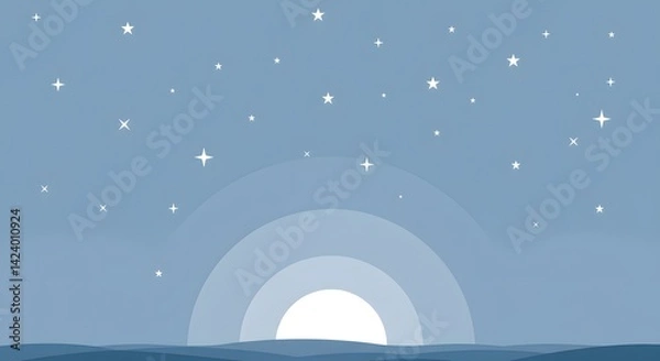 Fototapeta Ocean Sunset with Stars Above in Minimalist Style