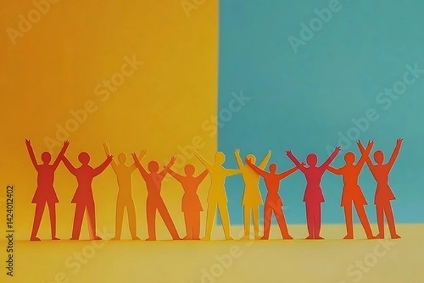 Fototapeta Joyful Paper People Group Collaboration Success