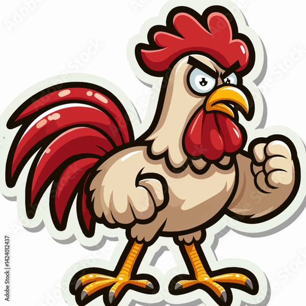 Obraz A cartoon rendering of an angry rooster, positioned in a confrontational stance, perfect for humorous or angry depictions.