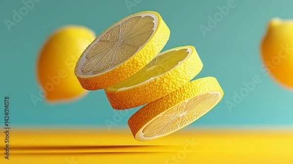 Fototapeta Floating Slices of Fresh Lemon