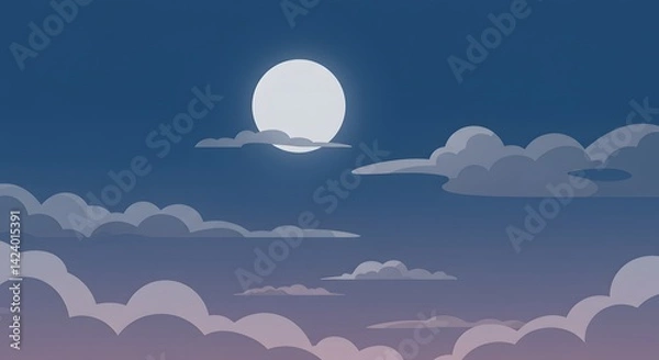 Fototapeta Night Sky with Full Moon and Clouds Illustration