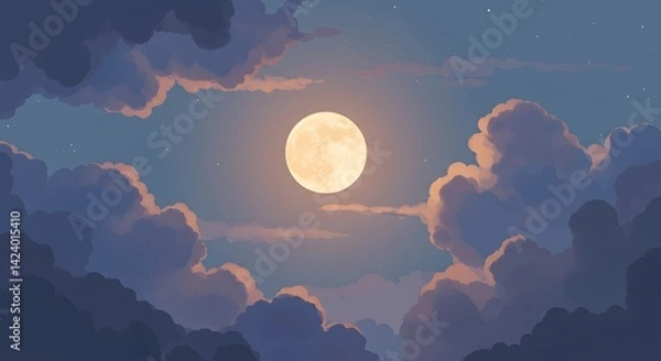 Fototapeta Full Moon Shining Above Clouds on a Starry Night