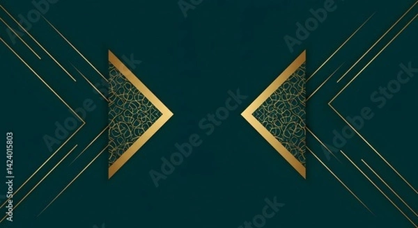 Fototapeta Geometric Pattern on Dark Green Background with Golden Accents