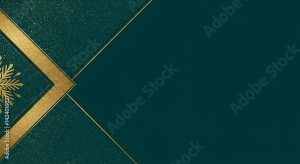 Fototapeta Elegant Teal and Gold Holiday Design with Snowflake