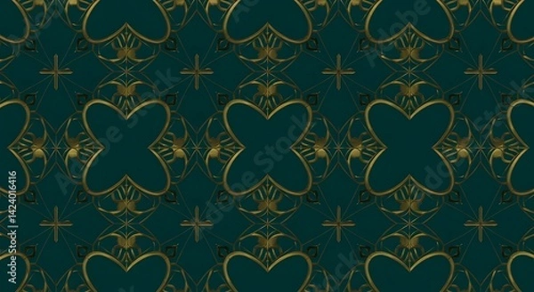 Fototapeta Repeating Pattern of Golden Shapes on Teal Background