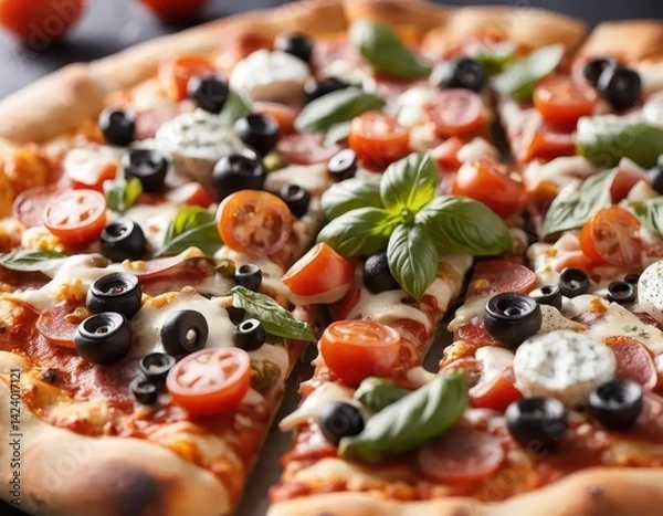 Fototapeta Delicious and Vibrant Slice of Pepperoni Pizza with Fresh Toppings