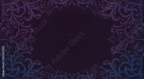 Fototapeta Elegant Purple Floral Frame Dark Background with Swirls