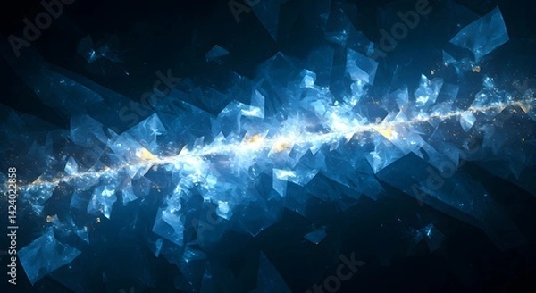 Fototapeta Abstract Blue Light Streaking Through Dark Geometric Shapes
