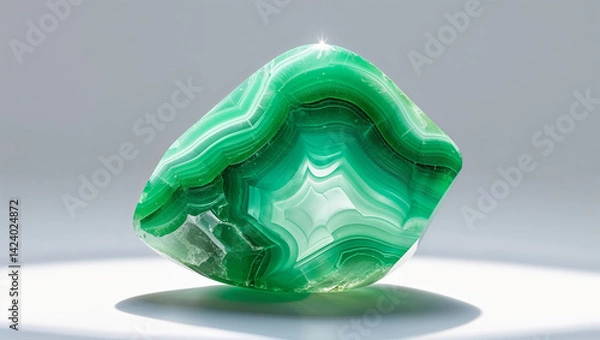Fototapeta Polished malachite stone revealing concentric banding under soft studio lighting