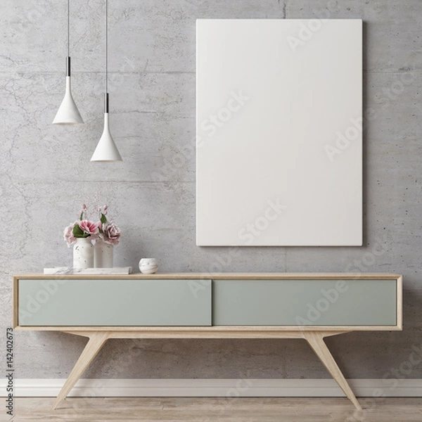 Obraz Mock up poster on table in room - 3D render, 3D illustration