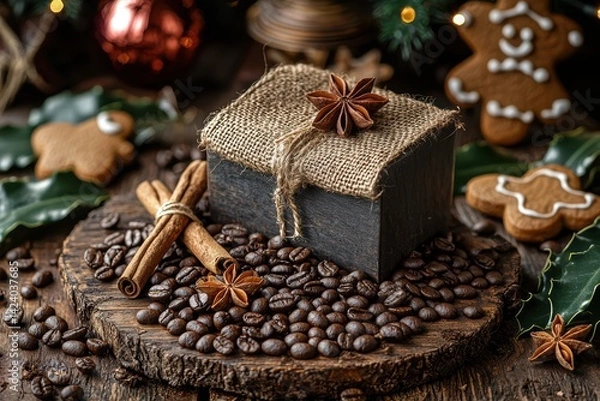 Obraz Delightful Festive Coffee Soap featuring Cinnamon and Gingerbread Decorative Accents