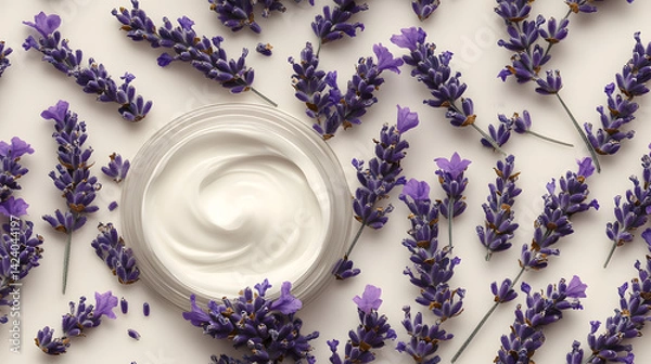 Fototapeta skincare cream texture with dried lavender