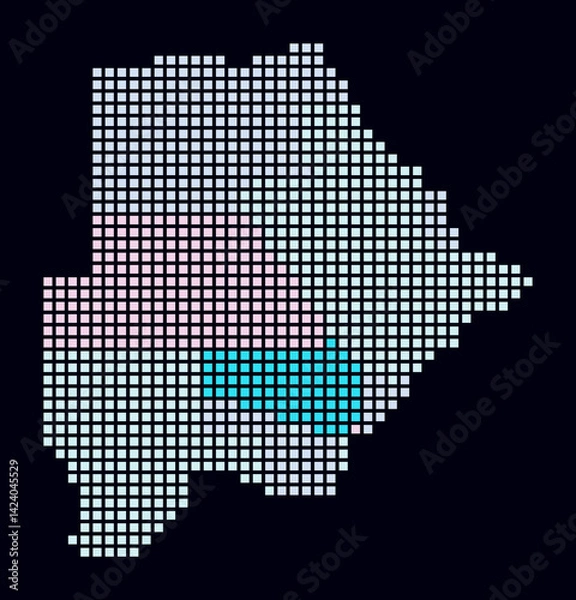 Obraz Botswana dotted map. Digital style map of the country on dark background. Botswana shape with square dots. Colored dots style. Large size squares. Abstract vector illustration.