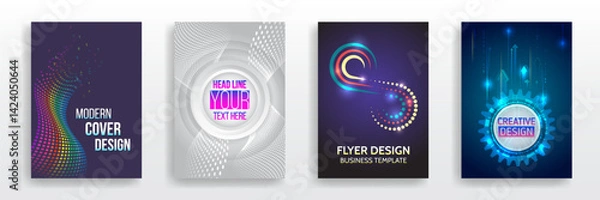 Obraz Set of high-tech covers for marketing. Modern technology design for posters. Futuristic background for flyer, brochure. Scientific cover template for presentation, banner. Page layout set for sci-fi.