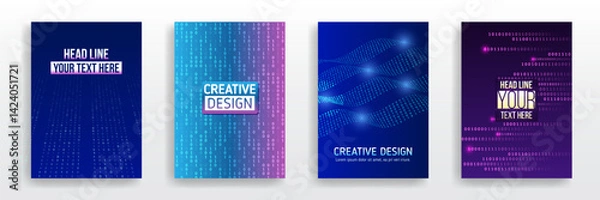 Obraz Page layout set for sci-fi. Set of high-tech covers for marketing. Modern technology design for posters. Futuristic background for flyer, brochure. Scientific cover template for presentation, banner.