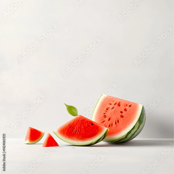 Fototapeta Fresh, juicy watermelon slices arranged on a clean surface, showcasing vibrant colors and a refreshing essence.