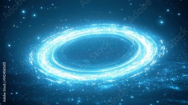 Fototapeta Futuristic Celestial Landscape, vast blue expanse with swirling cosmic patterns, twin stars encircled by loops of gravity, a mesmerizing vision of the universe's wonders.