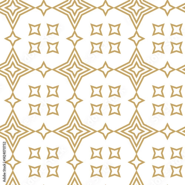 Obraz Abstract geometric pattern with crosses, stripes, lines. Seamless vector background. White and gold ornament. Modern reticulated graphic design.