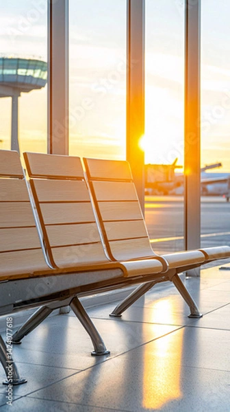 Obraz Spacious airport waiting area with airplane view